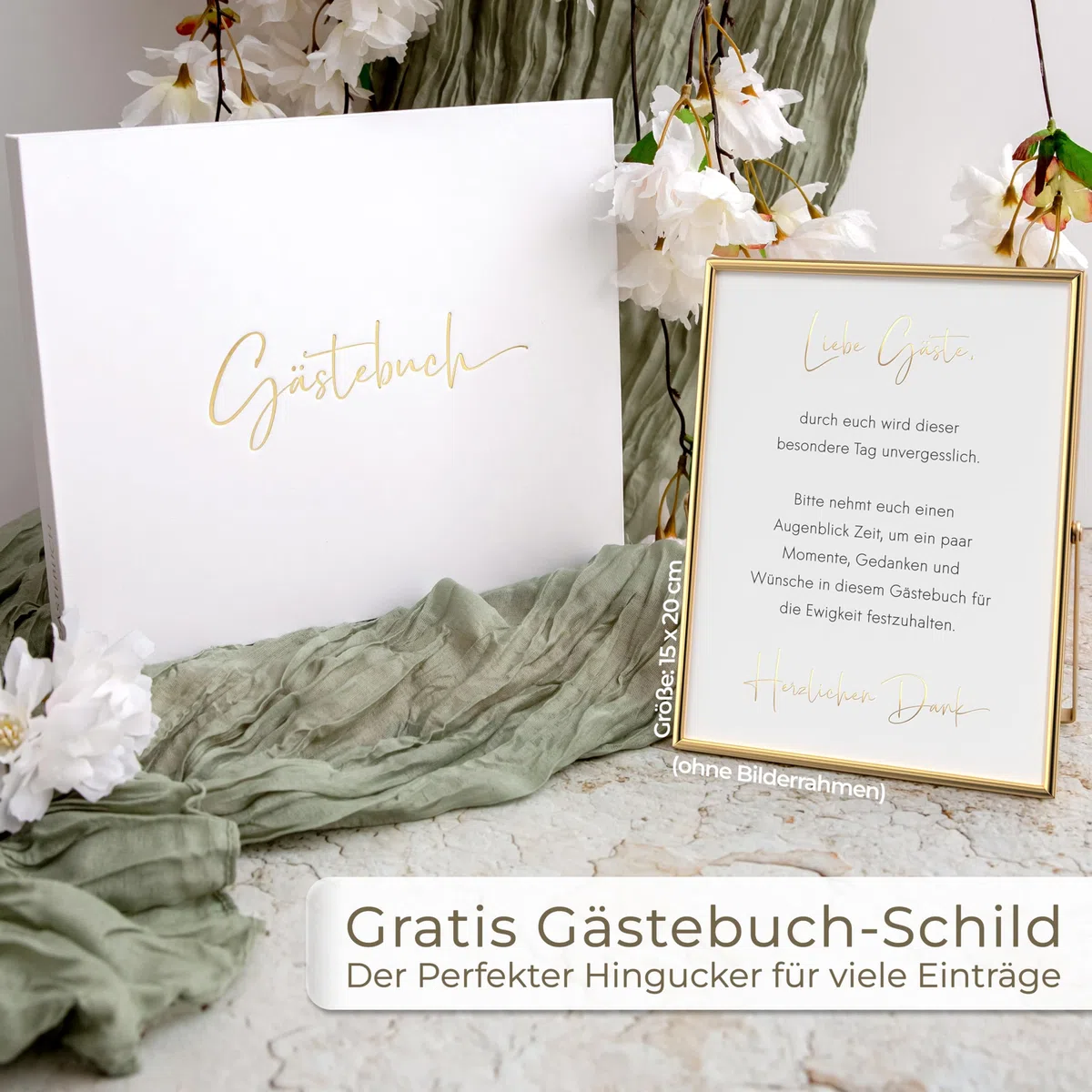 Love Notes Gästebuch Hochzeit, Geburtstag & Jeder Anlass [100 Blanko Seiten] Hochwertiges Gästebuch für unvergessliche Erinnerungen, Edle Gold Prägung, 21x23 cm, Ringbuch Hardcover (Weiß)