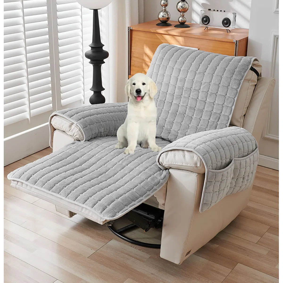 Armlehnenbezüge Sofa AntiRutsch Fernsehsessel Schutzbezug：Sesselschoner Relaxsessel Bezüg Sesselüberzug für Zuhause mit Kindern und Haustieren Hund (Gray)