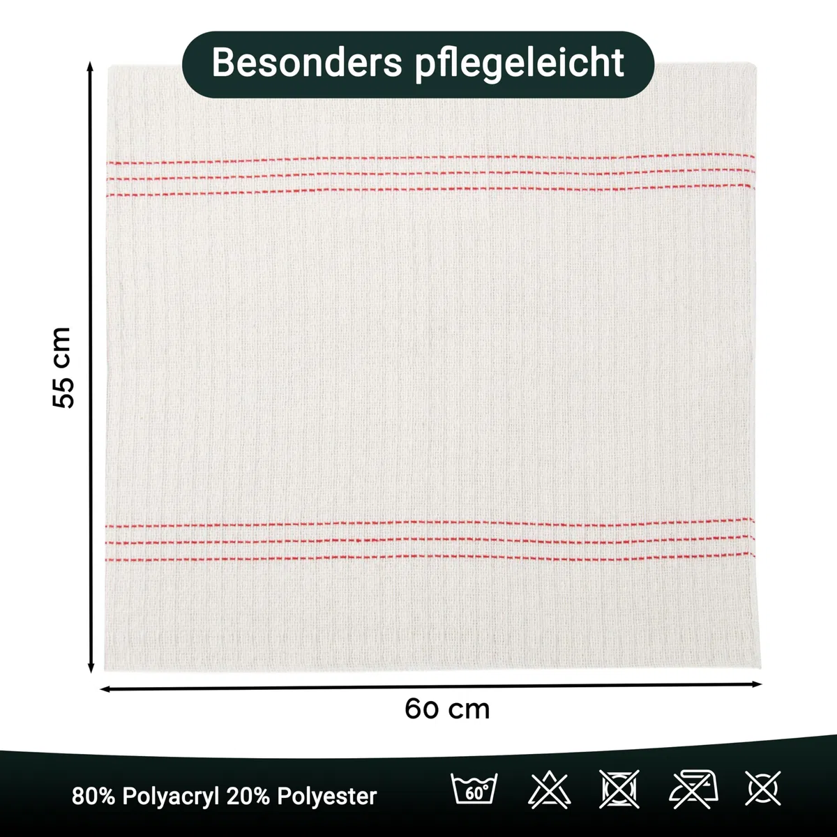 ZOLLNER 5er Set Scheuertücher - hochwertige und saugstarke Reinigungstücher - Mischgewebe - waschbar bis 60°C - 55x60cm in Natur mit roten Streifen