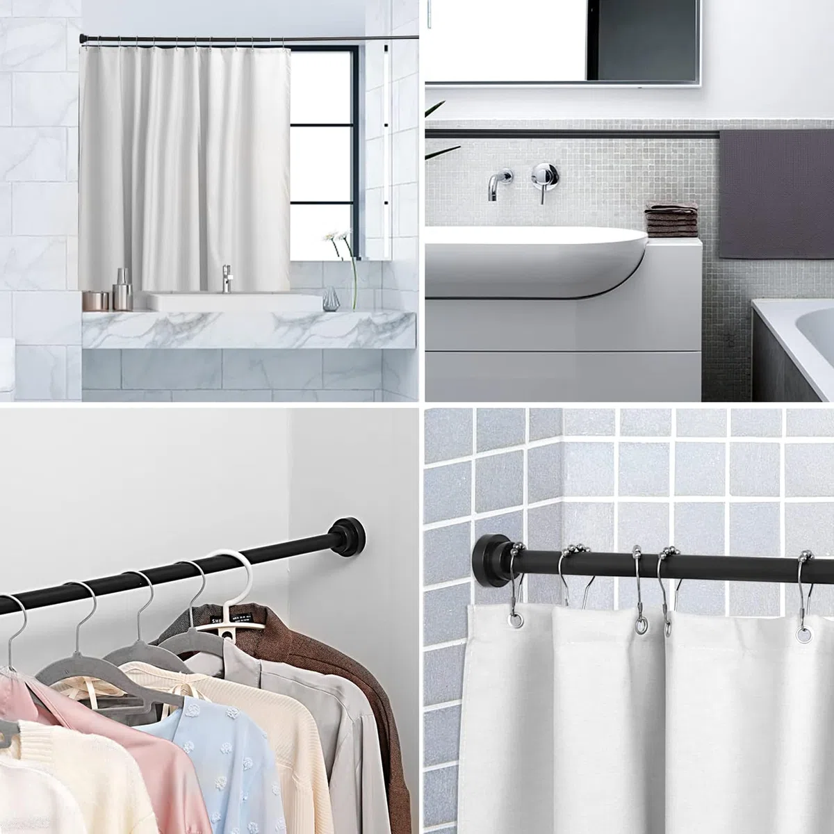 1Stück Duschstange ohne Bohren Edelstahl Duschvorhang Stangen Ausziehbar Klemmstange Duschvorhang für Dusche, Badewanne, Badezimmer Fenster 85-160CM