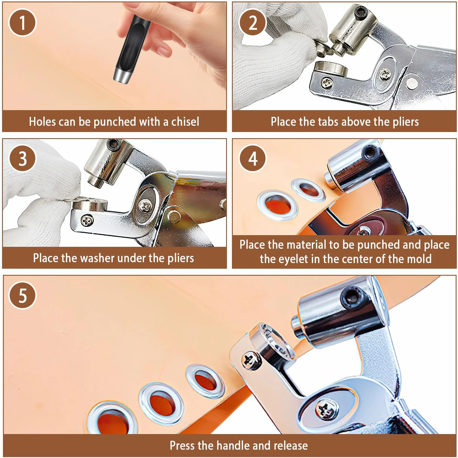 Ösenzangen Set Profi Ösenzang Set mit 200 10mm Ösen, Magnetische Ösenpresse mit Lochstanze, Edelstahl Magnetische Ösenstanze für Leder Planen Stoffe und Gürtel