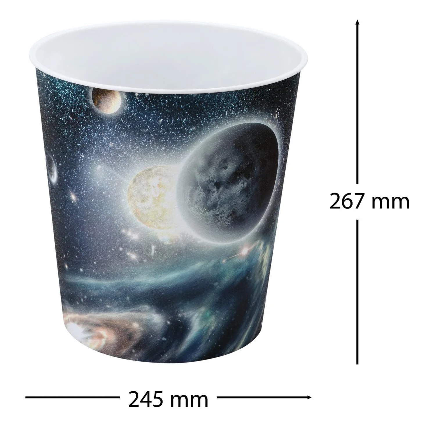 Idena 10487 - Papierkorb Kinder, Weltraum Motiv, 9 Liter Fassungsvermögen, aus PP, Mülleimer für Kinderzimmer