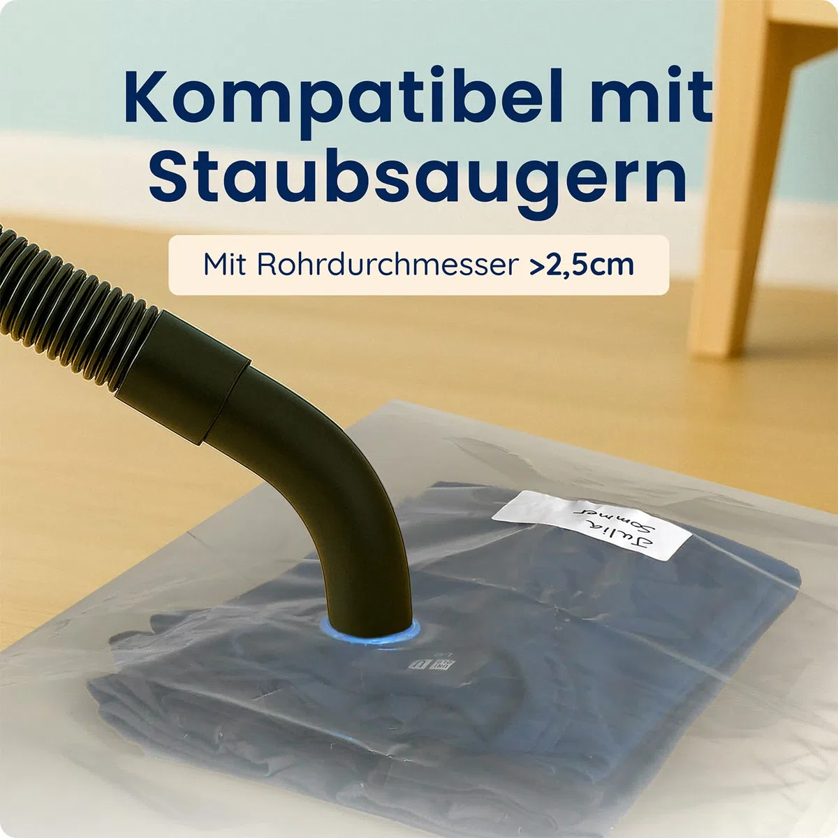 XXL Vakuumbeutel für Kleidung & Bettdecken - 6er Set (100x80 cm) mit Etiketten - Luftdichte Vakuumierbeutel für Kissen, Decken & Wäsche - Vakuum durch Staubsauger - Platzsparende Aufbewahrung