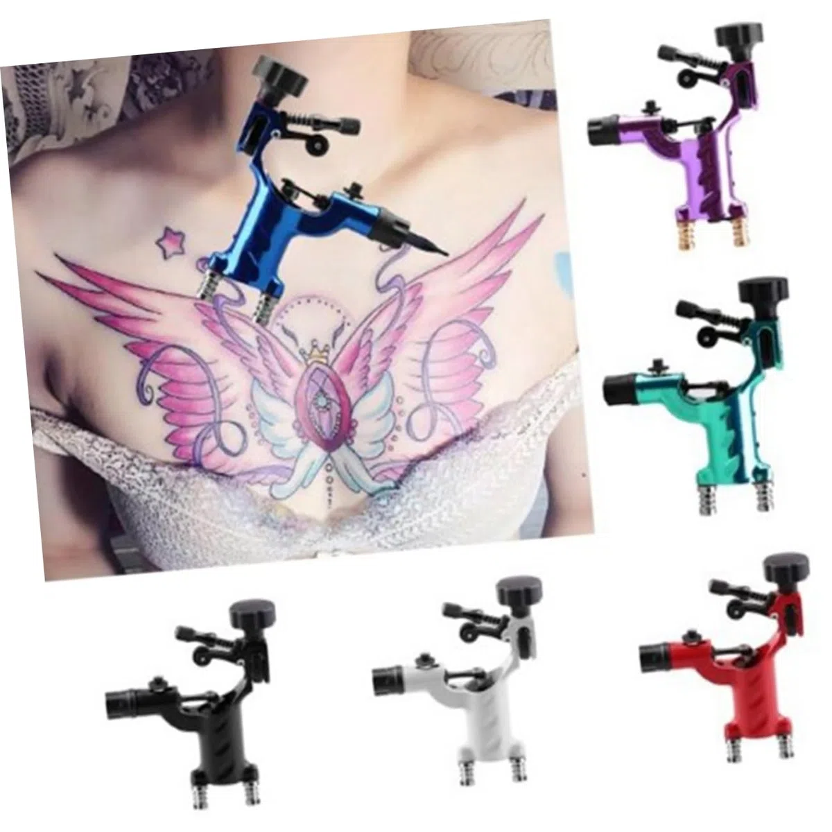 Baluue Rotationswerkzeug Tattoo Maschine in Weiß aus Aluminiumlegierung mit Einstellbarer Schlagkraft und Rundem Design für Professionelle Tätowierer und Standardgriffe