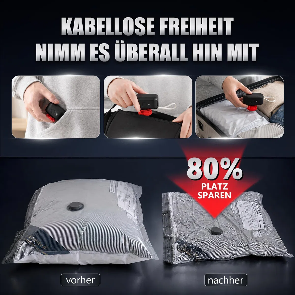 Accenter Vakuumbeutel für Kleidung mit Pumpe – praktisches Reise-Gadget, geeignet als Koffer-Organizer und Aufbewahrungstasche für Reise, Umzug und die Aufbewahrung unter dem Bett,9-teilig