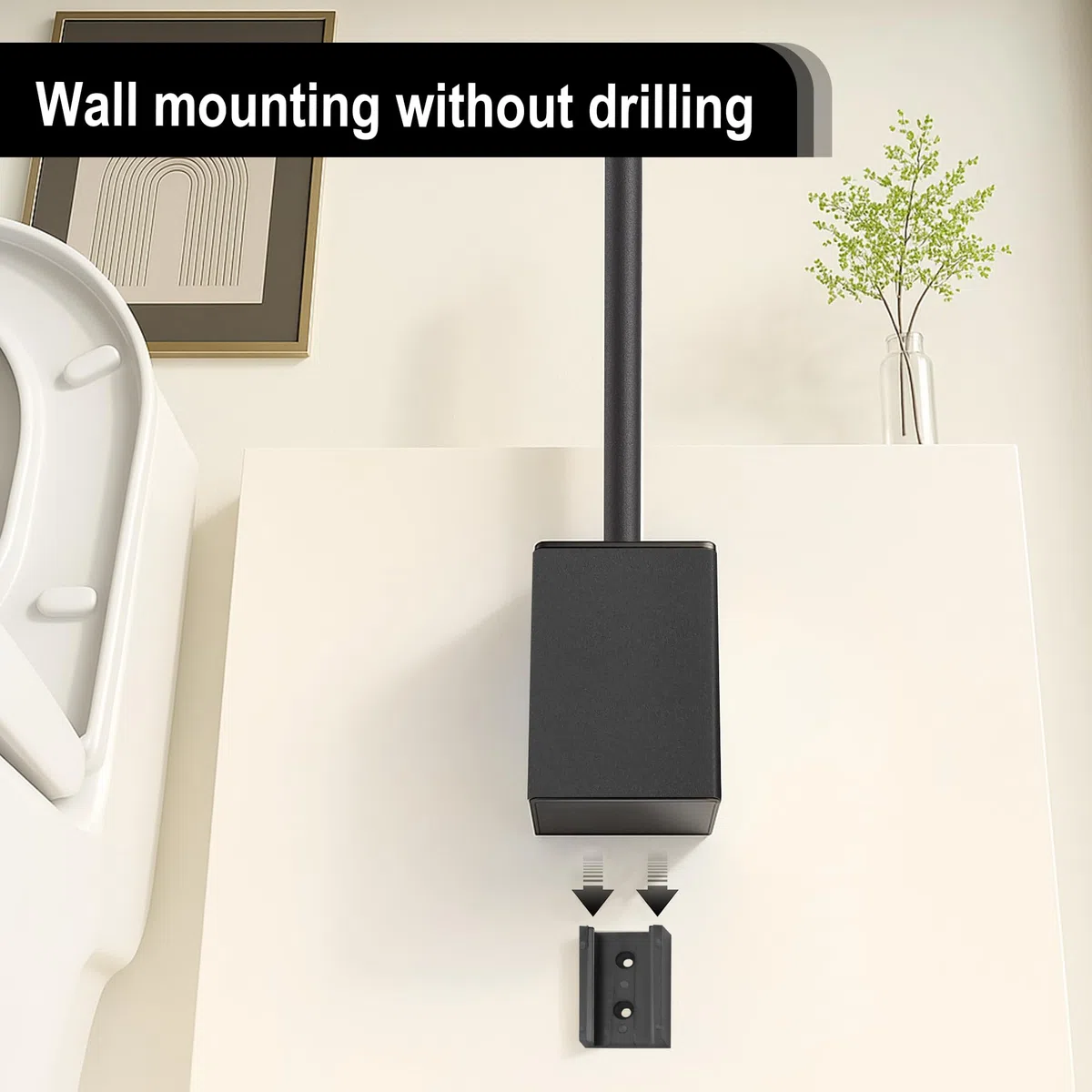DAZI Klobürste Klebende Wandmontage ohne Bohren, Rostfreies Metall Toilettenbürste modernem Design, WC Bürste mit herausnehmbarem Innenbecher für einfache Badpflege und Reinigung (Matt Schwarz)