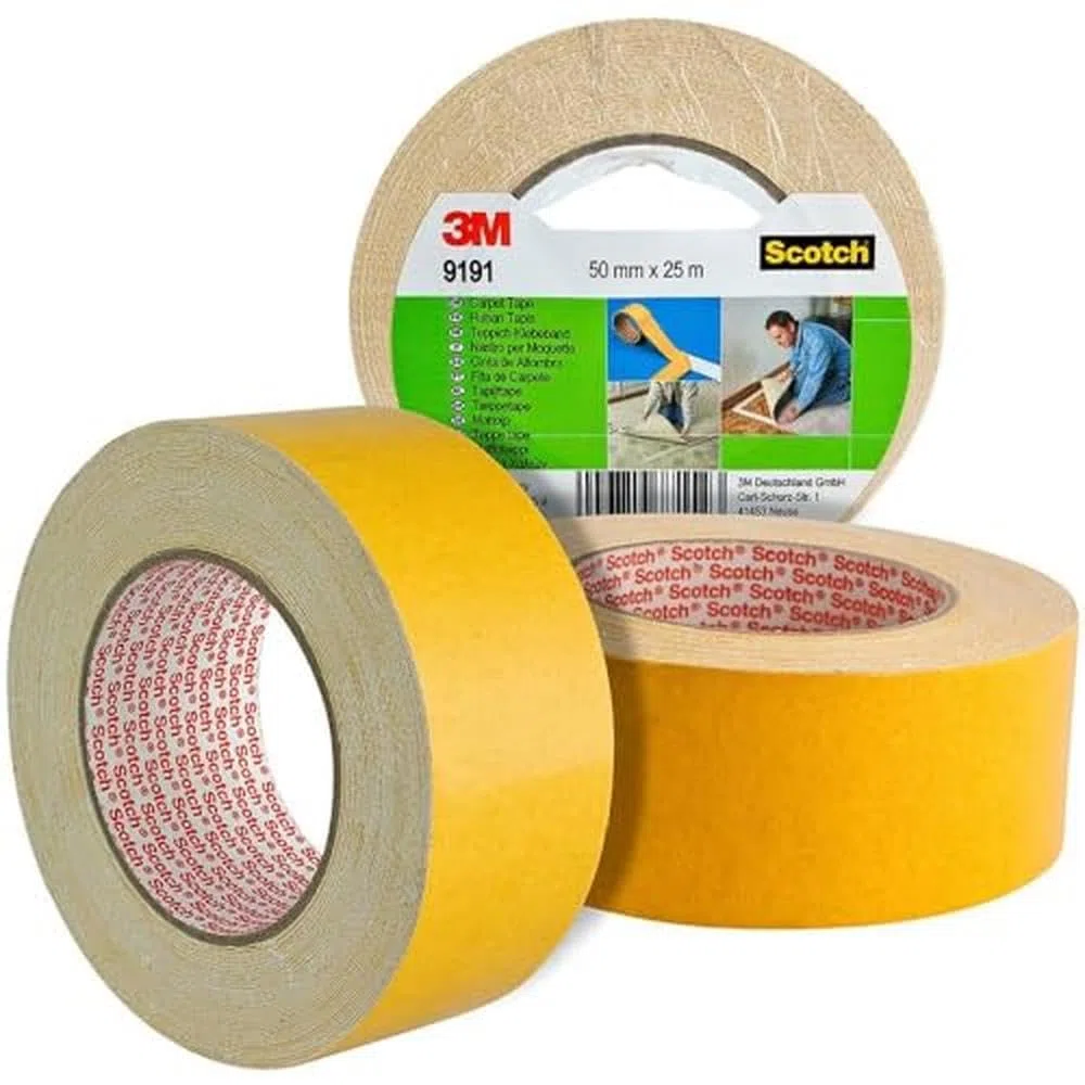 3M Doppelseitiges Klebeband 9191 in Weiß 50mm x 25m – Verlegeband für Klebearbeiten verschiedener Werkstoffe und Textilien – 1-er Pack