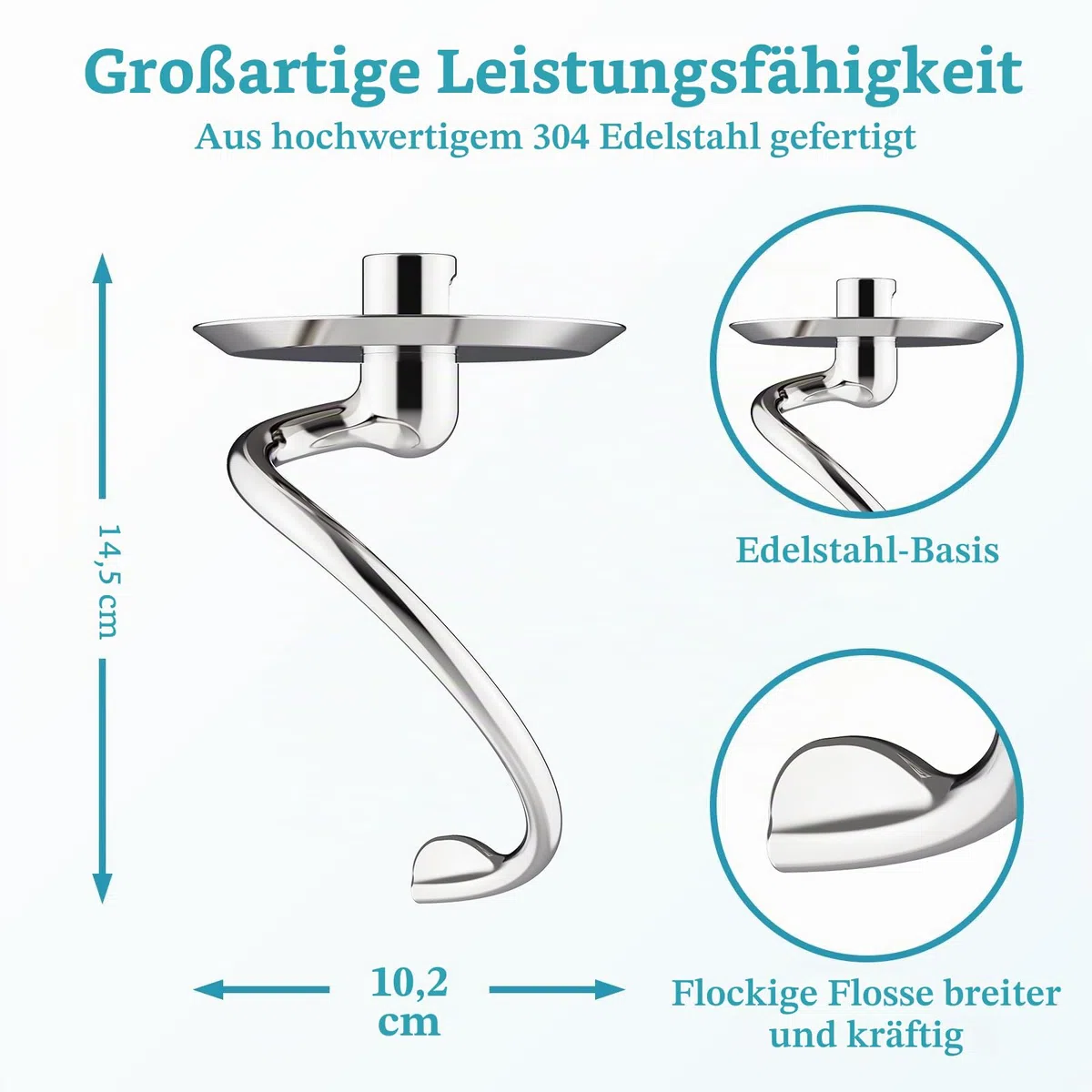 Knethaken aus Edelstahl für KitchenAid Standmixer, passend für 4,5–5 Qt Kippkopf-Standmixer-Aufsätze für KitchenAid Mixer, spülmaschinenfest für Küchenhelfer-Zubehör und Aufsätze