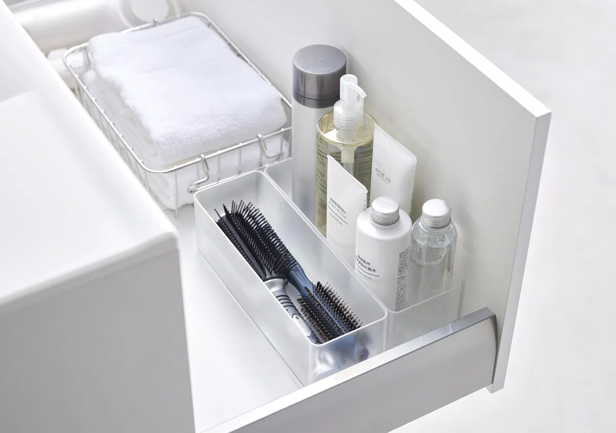 YAMAZAKI 3646 TOWER Stackable Organizer L Deep X2 Set, white, PS Resin, 8 x 24 x 7.2 cm