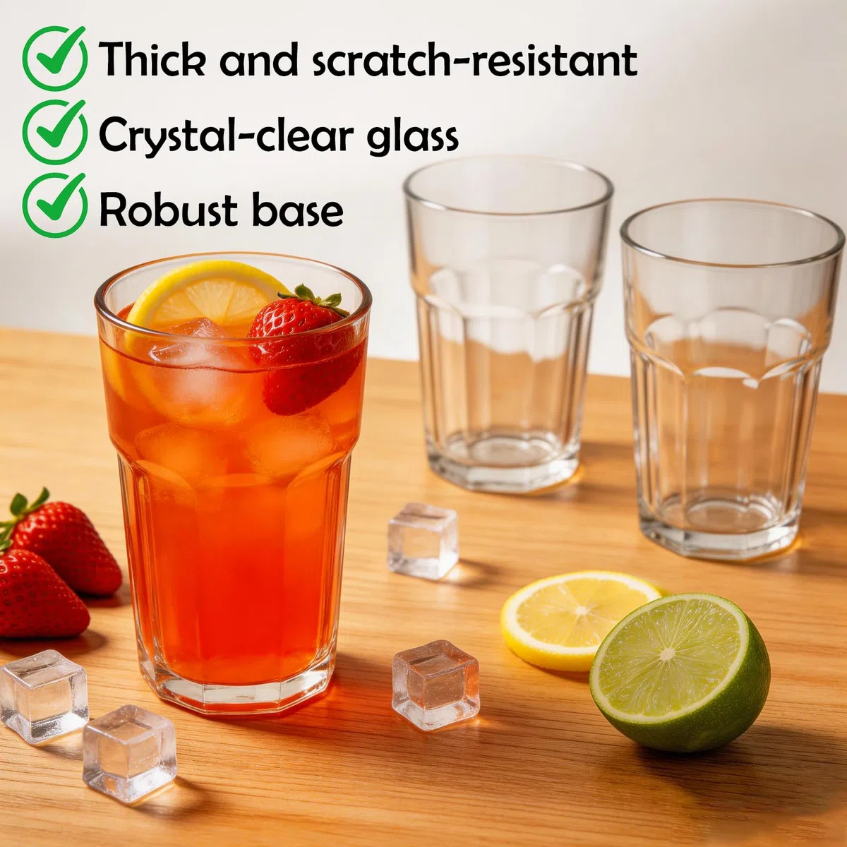 12 Stück Cocktailgläser Set, Trinkgläser Set 430 ml aus Transparentem Bleifreiem Glas, Longdrinkgläser und Biergläser für Wasser, Saft, Eiskaffee, Hausbar und Party