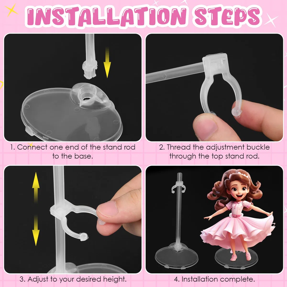 Artibetter 12Er Set Verstellbare Puppenständer Transparent Kunststoff Doll Stand Rack Für Puppen Taillenhalterung Display Zubehör Für Kinder Puppenspiele