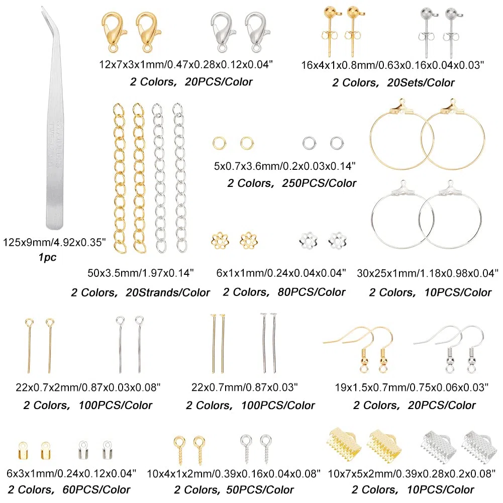 PandaHall 1480-teiliges Ohrringe Selber Machen Set Ohrringherstellungsset mit Ohrringhaken Ohrringzubehör Ohrringrückseiten Ohrringstiften Biegeringen Schmuck Creation Kit für die Schmuckherstellung