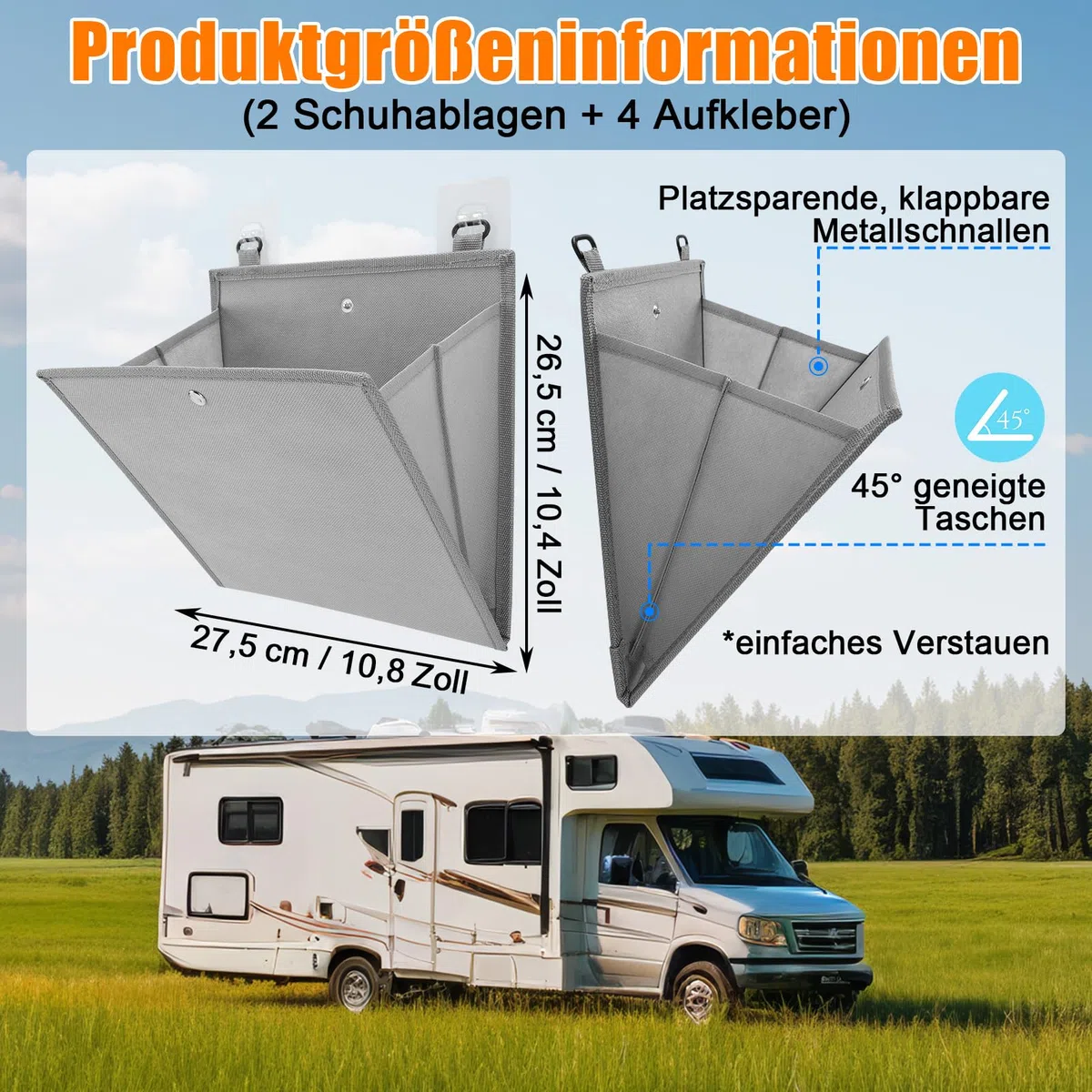 2 Stück Hängender Schuhorganizer Wandmontage mit Klebehaken Faltbare Aufbewahrungstasche aus Vliesstoff Schuhregal für Tür Wohnmobil Wohnung Studentenwohnheim Raumsparende Lösung (Grau)