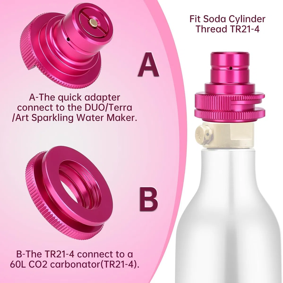 CO2 Quick Adapter, Aufgerüstet Soda Zylinder Quick Connect für CO2 Soda Kompatibel mit Duo/Terra/Art/E-Duo/Crystal 3.0/Gaia Sprudelwasserbereiter, Schnelladapter fur Soda Trapezgewinde TR21-4(F-QC3.0)