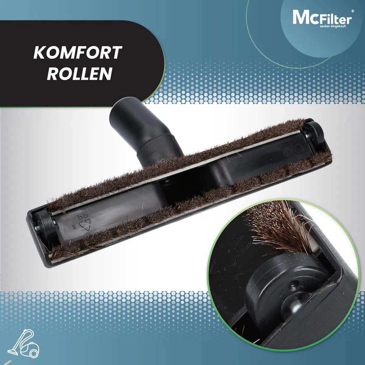 McFilter I Universal 32/35mm Hartbodendüse Staubsaugerdüse kompatibel mit Siemens, Bosch, AEG, Miele, Philips, Samsung, Dirt Devil, Panasonic I 2 Laufräder I weiches Rosshaar I ca. 30 cm breit