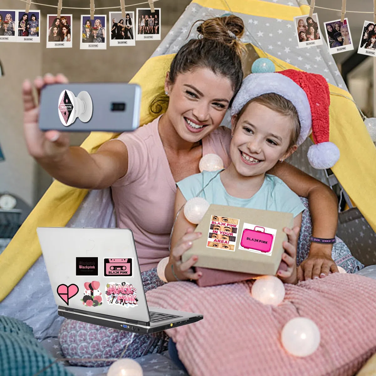 Blackpink Geschenk-Set, Fanartikel, Fans Geschenk für Blink, Blackpink Merch Kpop Blackpink Merchandise Blackpink Rucksack, Schlüsselbund LOMO-Karte Silikonarmbänder