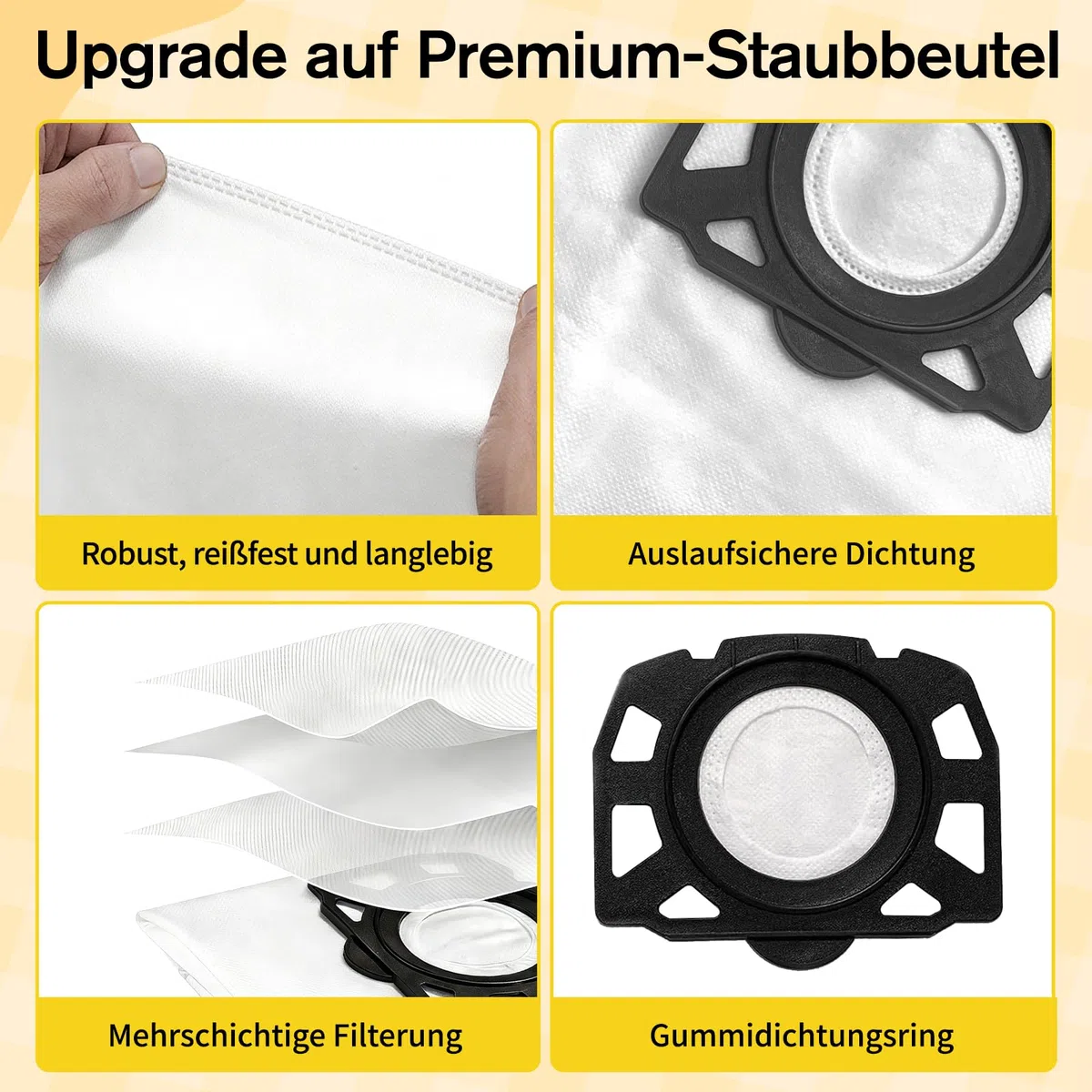 10 Stück KFI 357 Staubsaugerbeutel für Kärcher WD3 WD2/ KWD1 KWD2 KWD3/WD3.200-WD3.800M SE4001 SE4002Nass-/Für Nass- und Trockenbetrieb Staubsaugerbeutel,Ersetzt für Kärcher 2.863-314.0