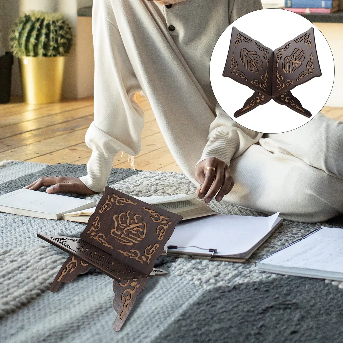 PRETYZOOM Koran Halter Holz Buchstütze Leseständer Vintage Schwarz 29x21x18cm Muslimische Islamische Ramadan Dekorationen Eid Mubarak Gebet Buch Standhalter