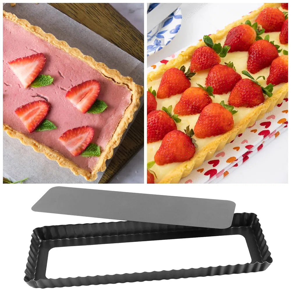 Tarteform mit Hebeboden rechteckig 2 Stück, Quicheform beschichtet, Non-stick Eckige Backform Pie Form, 35.6cm