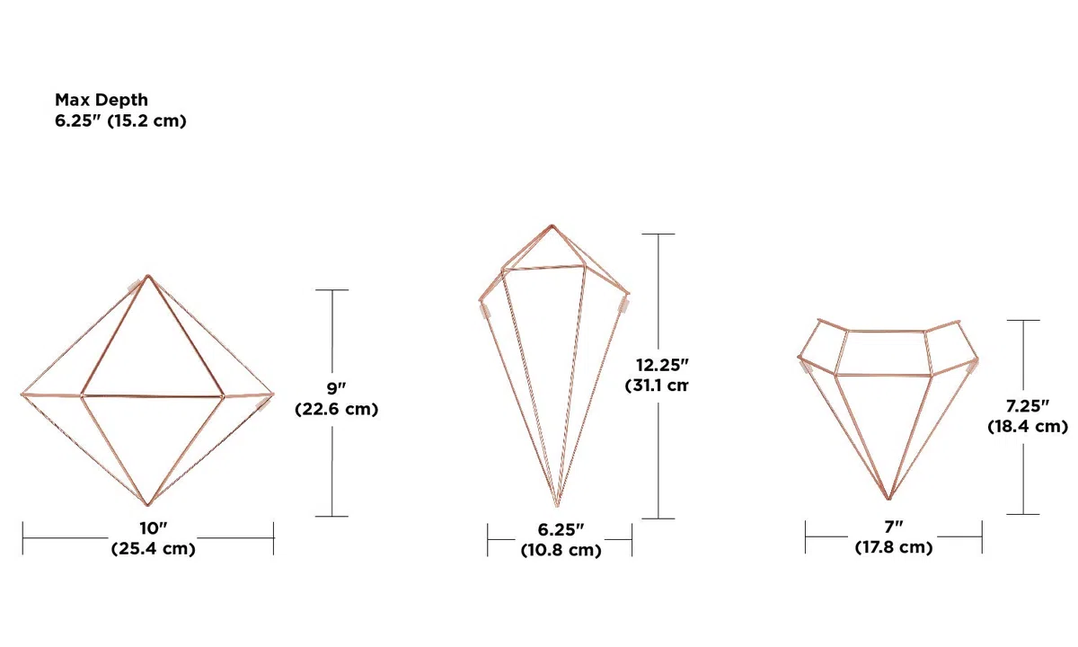 Umbra Prisma Geometrische Wanddekoration – Deko zum Aufhängen an Wand und Decke oder als Tischdekoration Verwendbar, Set mit 6 Prisma Hälften, Metall / Kupfer