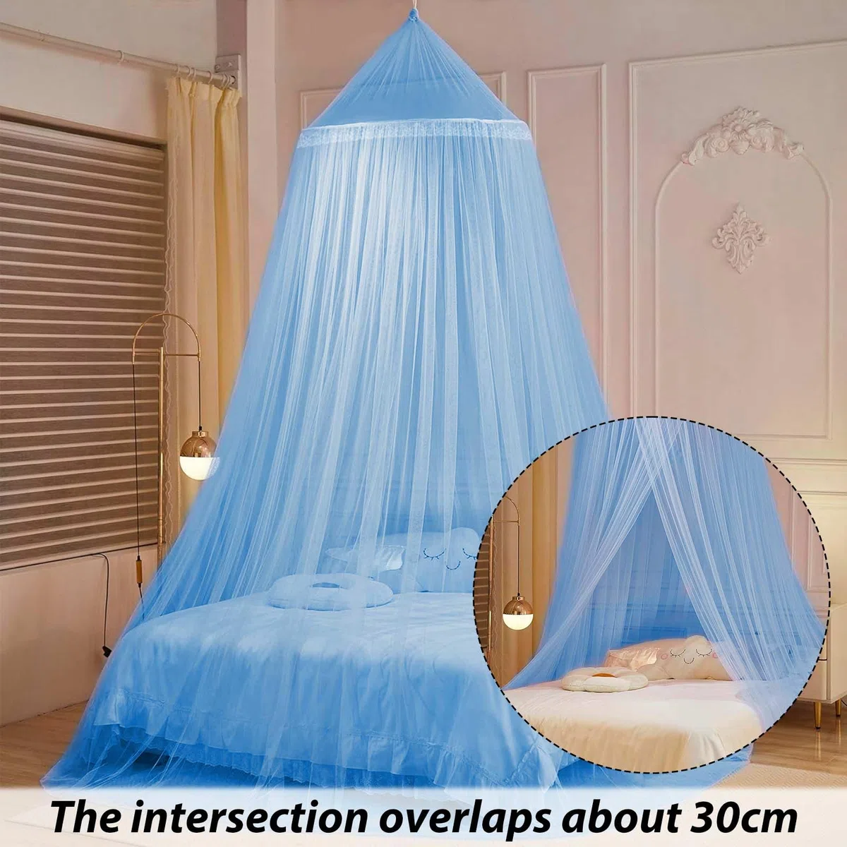 Reise Moskitonetz Bett mit Klebehaken Schrauben,Himmelbett Vorhänge für Moskitonetz Doppelbett und Einzelbett,Blau Fliegengitter Moskitonetze für Garten Camping Hause Betthimmel,60x250x1100cm