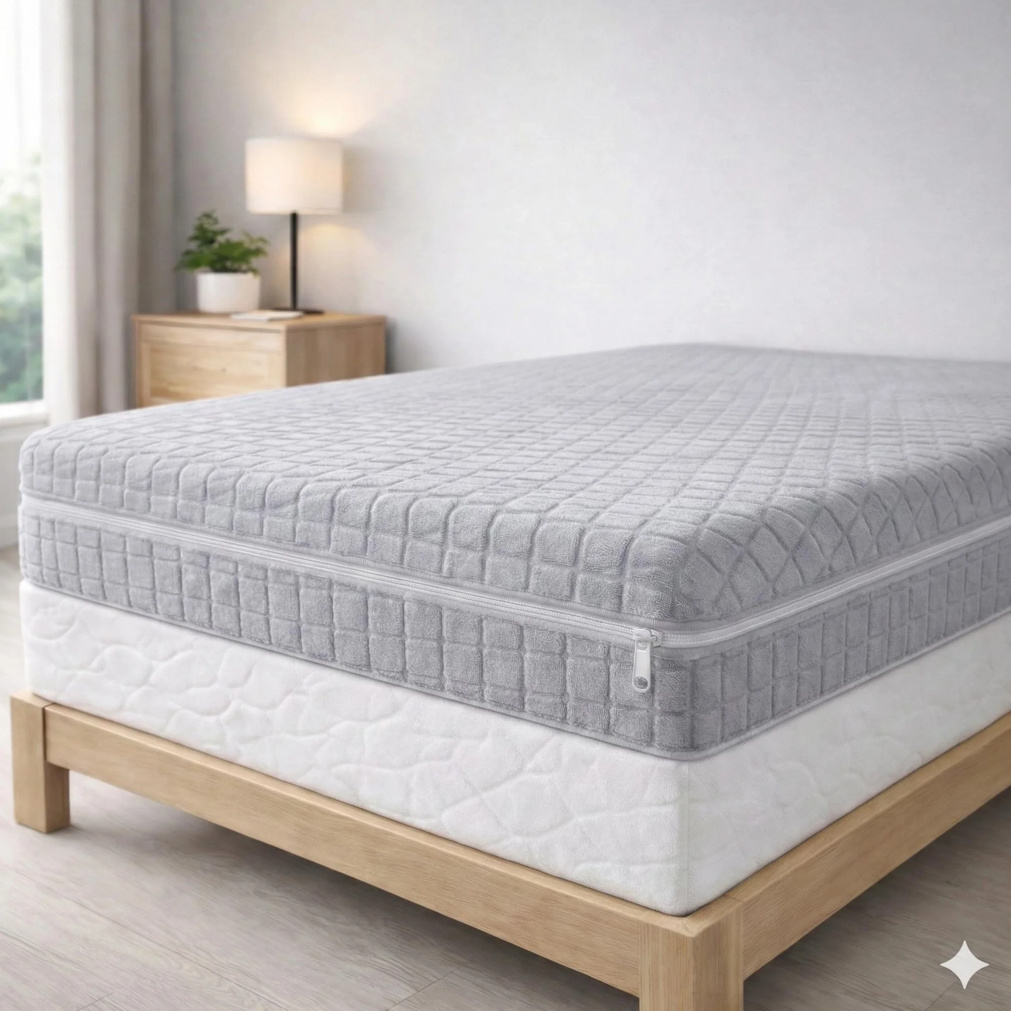 Degrees Home – Teide – Matratzenbezug – 90 cm Matratzenschoner – Matratzenbezug mit Reißverschluss – Anti-Milben-Matratzenschoner – 90 cm Bett - Grau