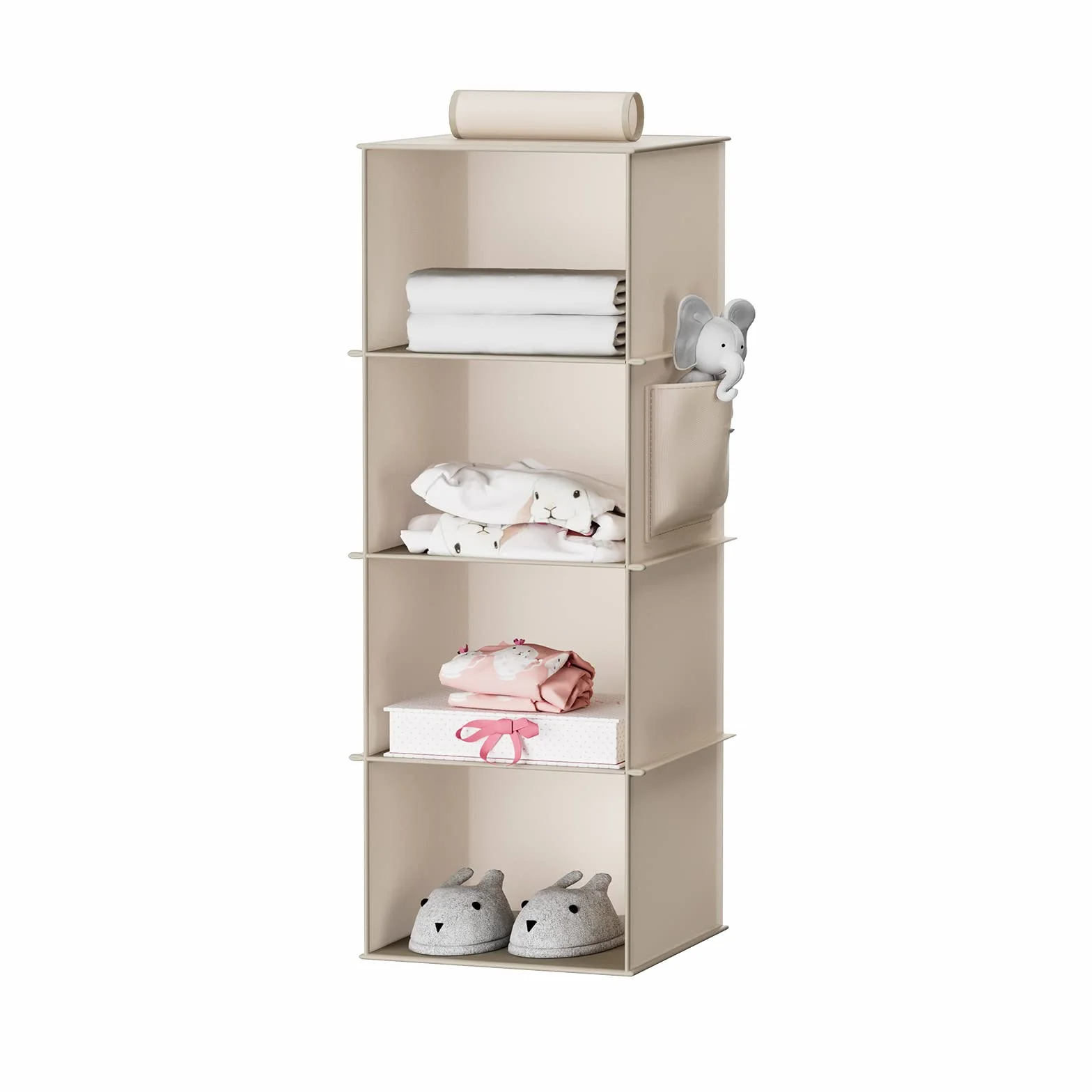 YOUDENOVA Hängeregal Stabiler Hängeorganizer Kleiderschrank Organizer Hängeaufbewahrung Schrankorganizer mit Bambus-Stöcke und MDF-Platten Verstärkt Beige