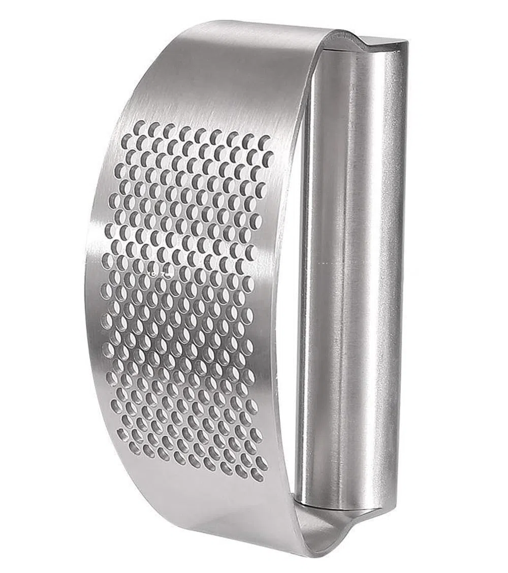 Knoblauchpresse Edelstahl, Knoblauchpresse Wippe, Küchenhelfer Garlic Press mit praktischem Reinigungsbürstchen und Silikon Knoblauchschäler Set