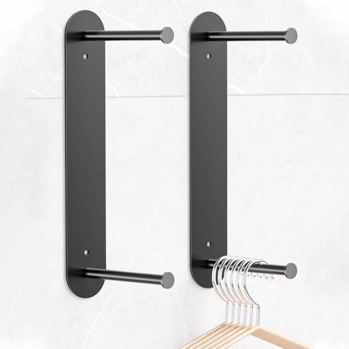 Kleiderbügel Platzsparend, wandmontierter Kleiderbügelhalter Organizer-Stapler, platzsparendes Kleiderbügel-Aufbewahrungsregal aus Edelstahl für Waschmaschine und Trockner (Schwarz, 2 Stück)