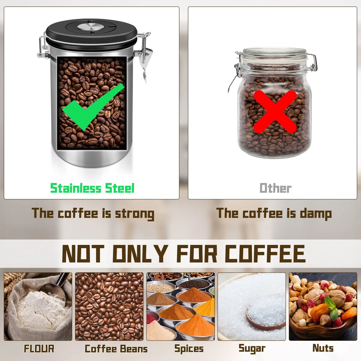 Kaffeedose 500g Bohnen Kaffeedose Luftdicht 1500ml mit Löffel und Kalenderrad, Edelstahl Kaffee Dose Behälter zum Aufbewahren von Kaffeebohnen, Tee, Nüssen, Würze, Kakao usw