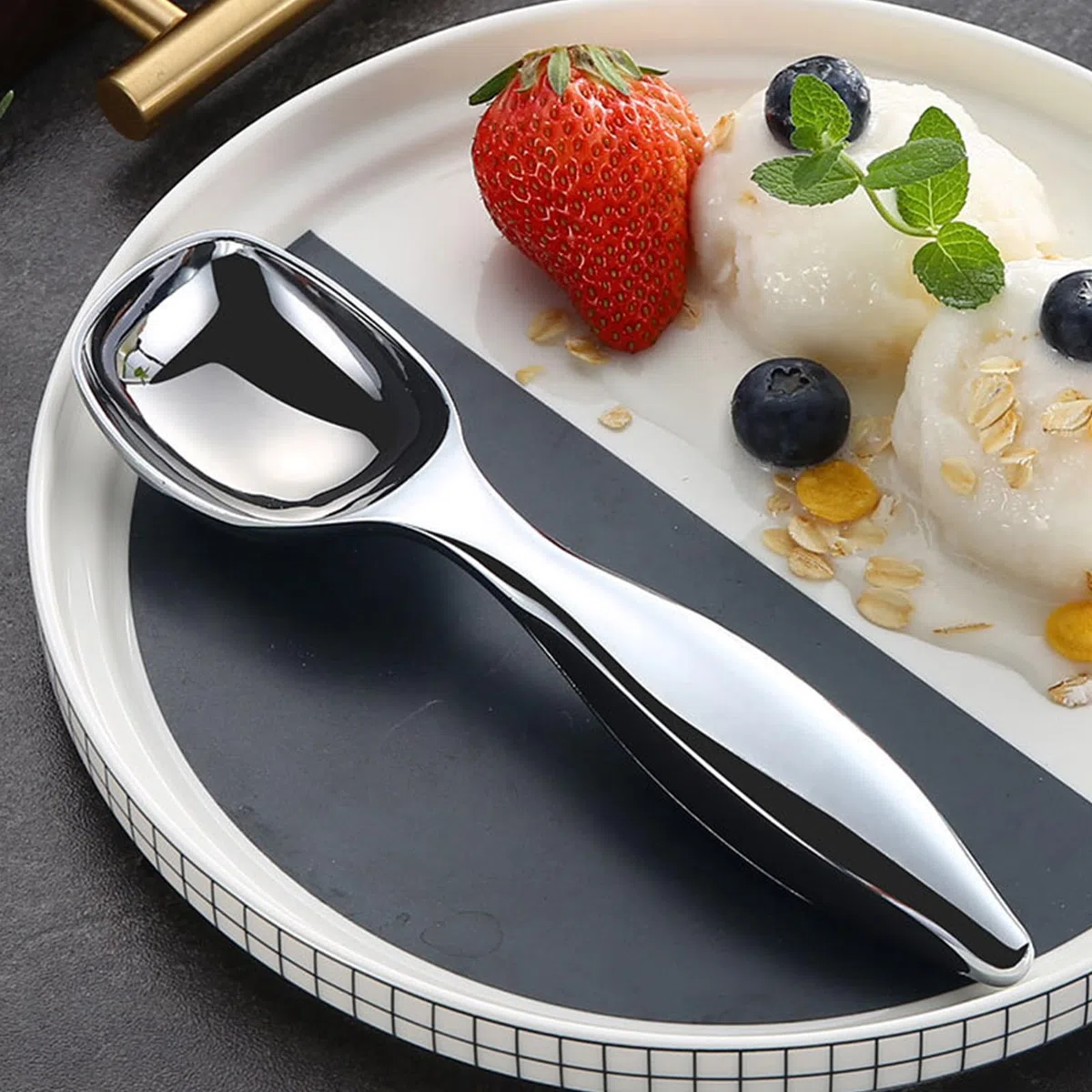 Eisportionierer Edelstahl 18?cm – Antihaft Eiskugelportionierer & Eislöffel aus robuster Zinklegierung, leicht zu reinigen, ideal für Gelato, Melonenkugeln, Reis, Keksteig & Desserts