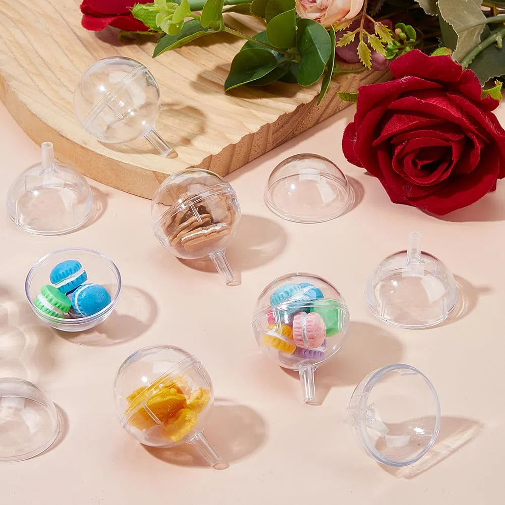 DICOSMETIC 100 Stück Klare Schokoladenbox Halterungen Plastik Runde Schokoladenhalter Mini Kugel Strauß Halterungen Lollipop Behälter für Valentinstag Hochzeit Geburtstag Party