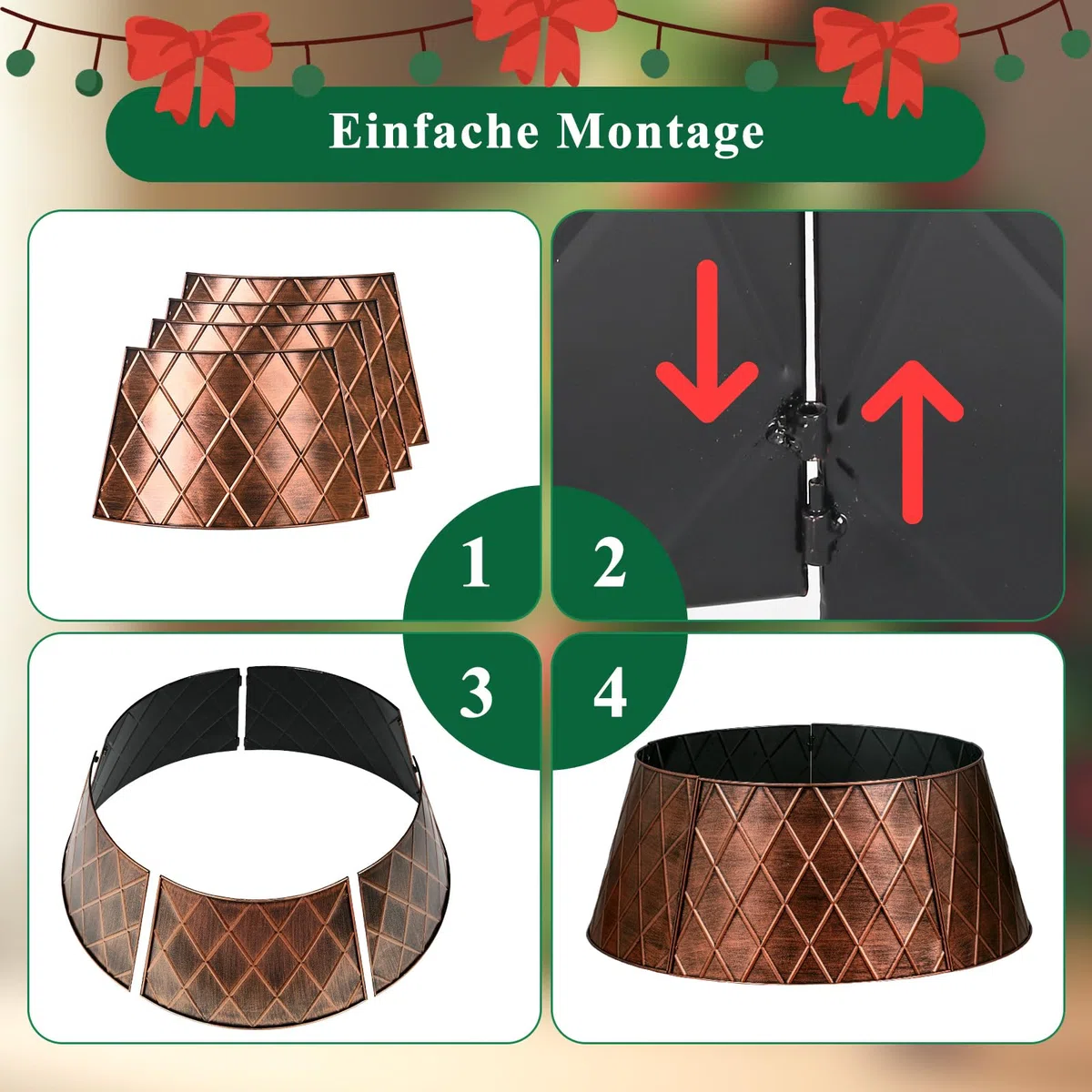 Lanpn Metall Weihnachtsbaum Kragen 50cm, Weihnachtsbaum Halsband Christmas Tree Collar Für Klein Mini S Wetterfest Für Kunstbäume Innen Außen - Weihnachtsdekoration (Kupfer, Raute)