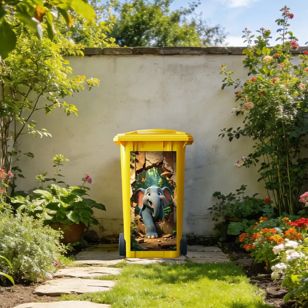 ANATTASOUL Mülleimer Aufkleber, 2 Blätter Mülltonnen Aufkleber 38×82cm Zerrissener Elefant Selbstklebend Aufkleber für Mülltonnen Mülleimer Aufkleber für Behälter, Kühlschrank