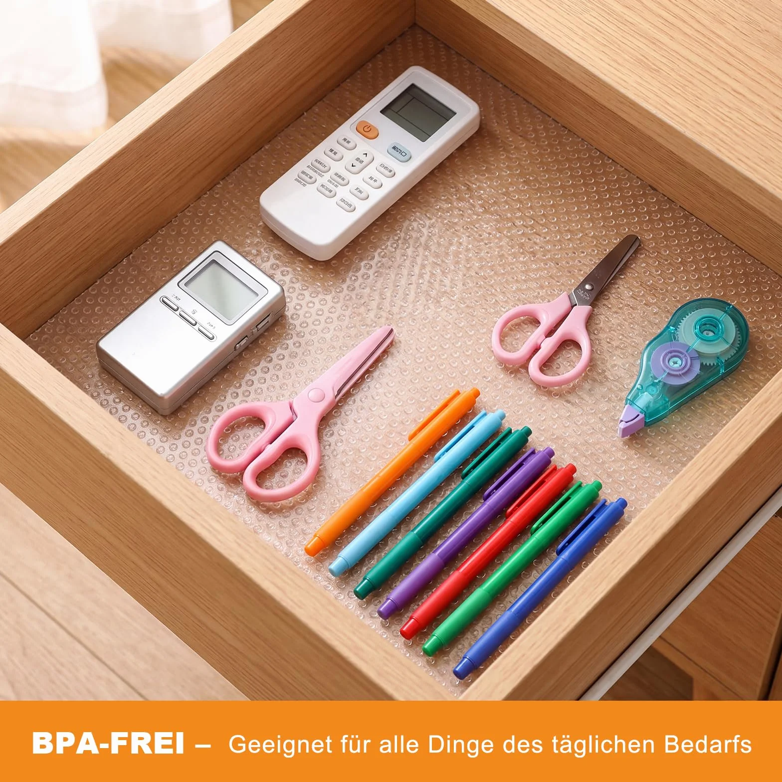 Dntorx Schubladenmatte Nicht Klebend 50x600cm, Antirutschmatte Schubladen mit 70 Stück Doppelseitige Klebepunkte EVA Wasserdichte Schrankpapier für Regale Küche Schubladen Kühlschrank (Transparent)