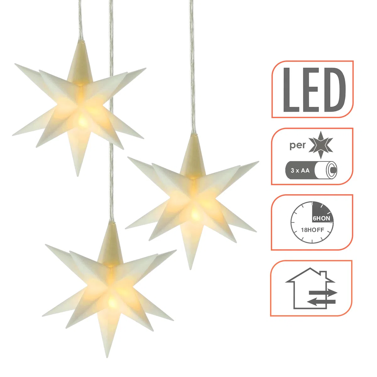 Spetebo LED Weihnachtsstern 3D warm weiß 12 cm 3er Set mit Timer - weiß - Deko Leuchtstern Batterie betrieben für Innen - Stern Leuchte Fensterdeko Weihnachten Advent Winter Deko Beleuchtung