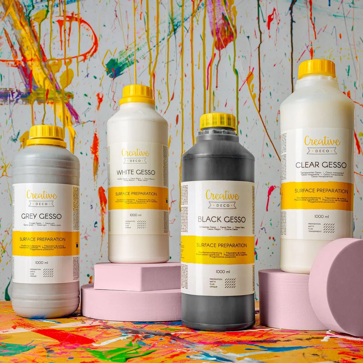 Creative Deco Professionell Klar Gesso | 1L | Farbzusätze für Acrylmalerei Grundierung für Malerei | Ideal Primer für Acryl-Farben, Öl-Farben, Pouring, Decoupage, Finnabair, Malfarbe | Grundfarbe-n