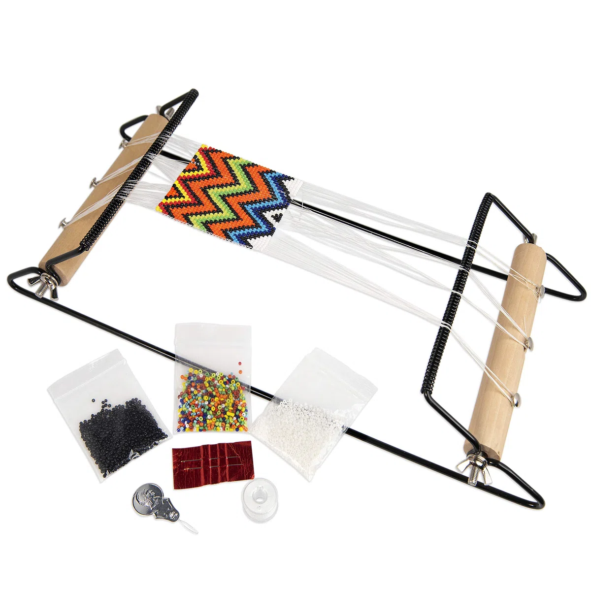 The Beadsmith Extra breites Metallperlen-Webstuhl-Set, enthält extra breiten Webstuhl (36,8 x 15,2 x 21,6 cm), Faden, Nadeln und 36 g Glasperlen für Armbänder, Halsketten, Gürtel und mehr