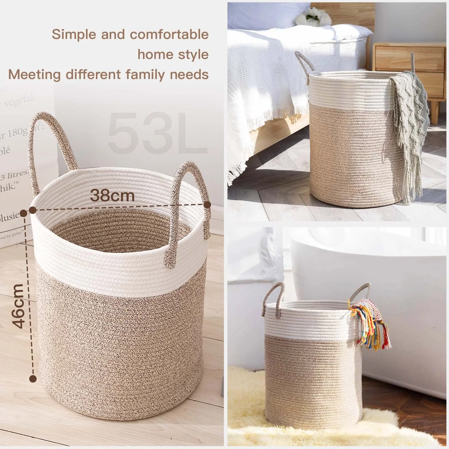 Wäschekorb mit Henkel Faltbar Geflochten Groß Wäschesammler Wäschesortierer Wäschebox Wäschetonne Spielzeug Aufbewahrung Aufbewahrungskorb laundry baskets Wäschetruhe mit Griff Handarbeit,46x38cm