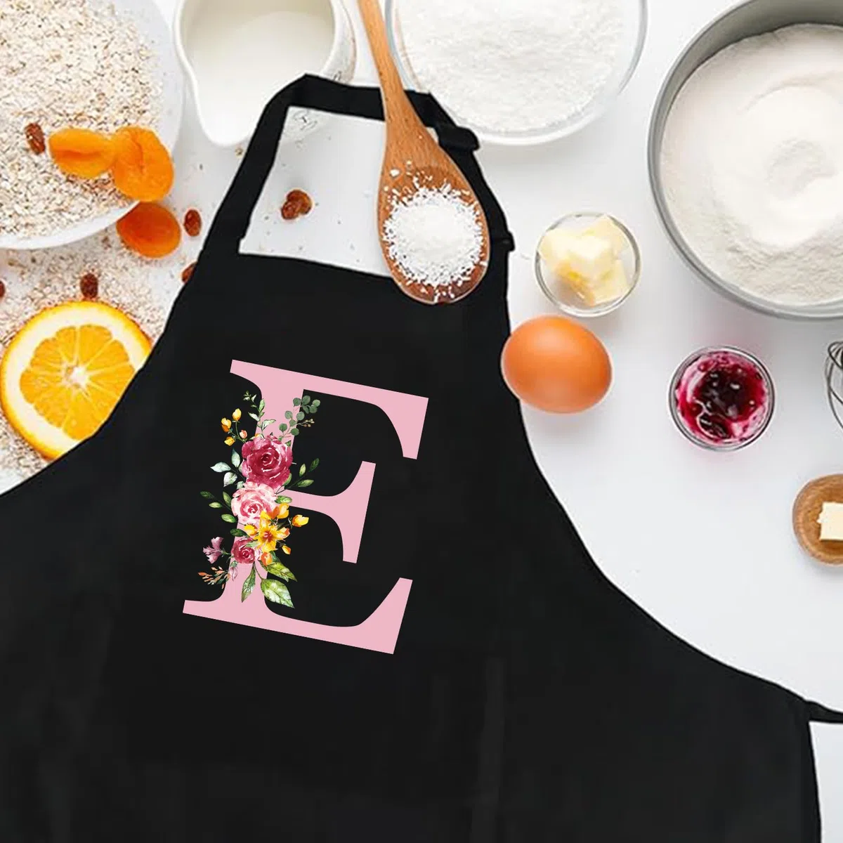 Personalisierte Initialen Schürzen Damen, Kochschürze Baumwolle Verstellbare Küchenschürze mit Taschen zum Kochen, Backen, Geschenk für Frauen Mama Oma Freundin zum Geburtstag Muttertag Weihnachten B