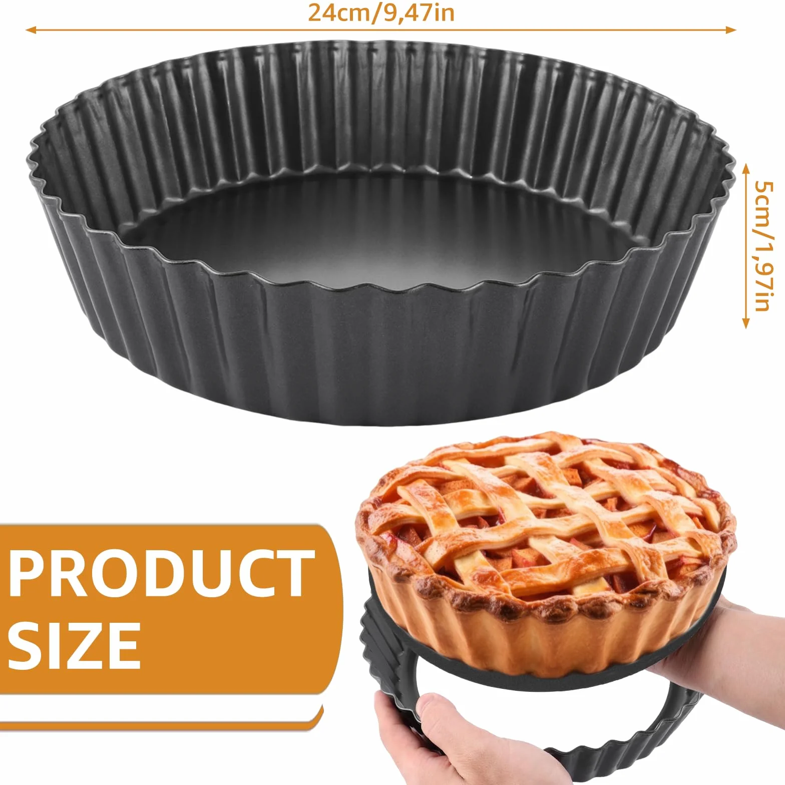2 Stück Tarteform mit Hebeboden Set, 24x5 cm Antihaft Quicheform, Tarte Form Rund, Quiche Backform mit Hebeboden, Tortenbodenform für Tarte, Quiche, Pie