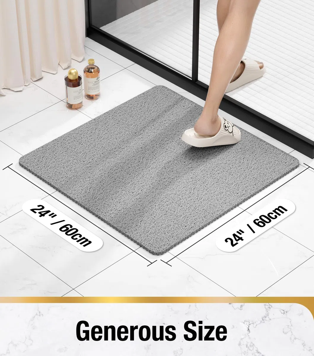 HITSLAM Duschmatte rutschfest, 60x60cm Badewannenmatte rutschfest mit Ablauf, Weiche PVC-Luffa Antirutschmatte Badewanne, Schnell Trocknende Badematte, Grau