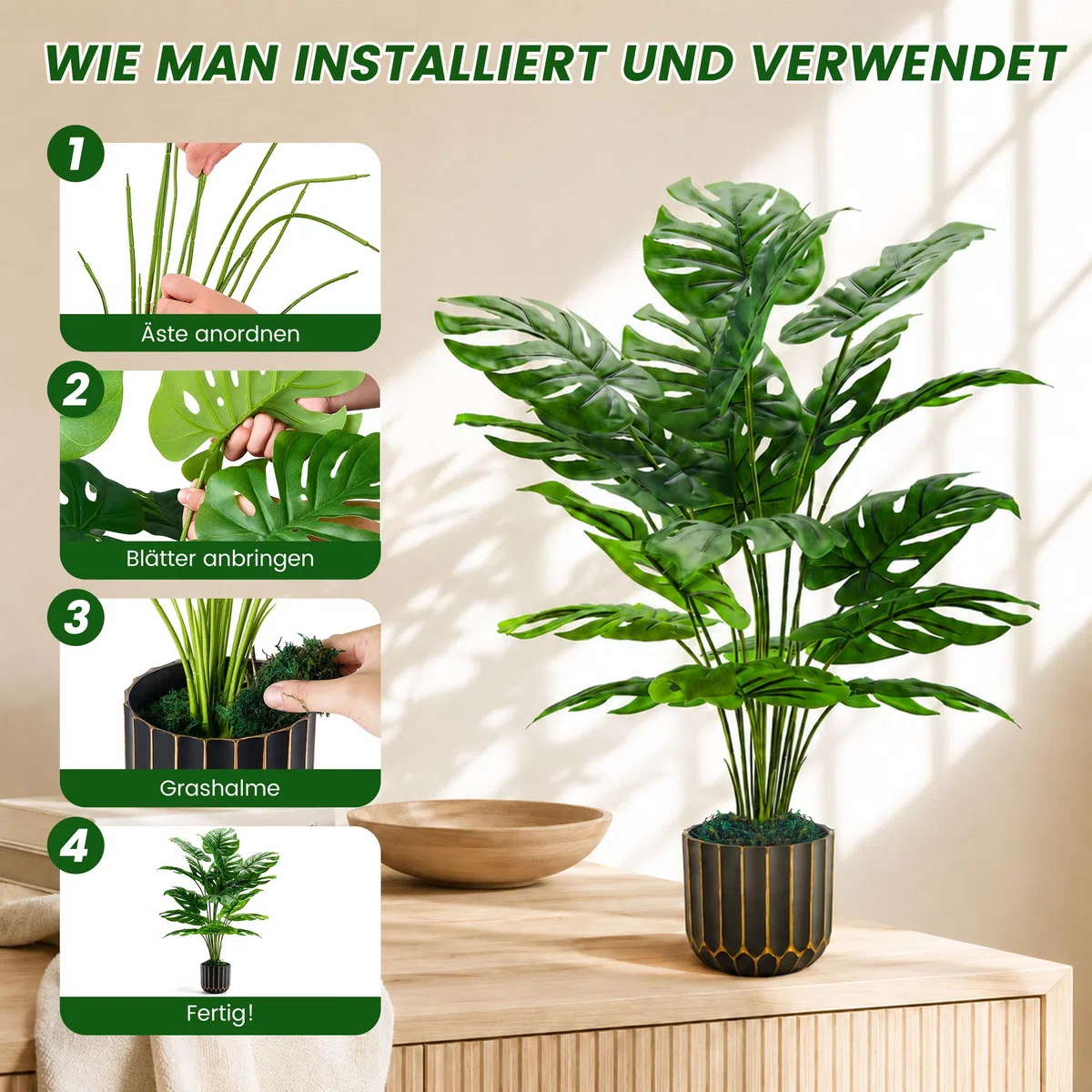 Der Rose Kunstpflanze Künstliche Pflanzen Wie Echt 71 cm Kunstpflanzen Groß Fake Plant für Wohnzimmer Badezimmer Schlafzimmer Zimmer Balkon Deko