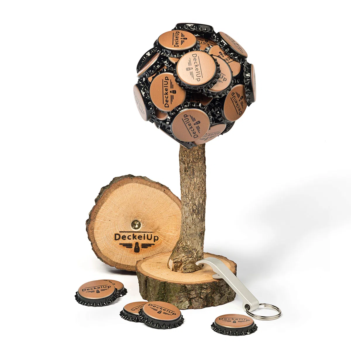 Bierdeckel Magnetbaum für bis zu 60 Kronkorken - Kronkorken Baum aus Eiche Made in Germany - Kronkorkenbaum & Bierdeckelbaum als Geschenk für Vater, Männer - Partyraum-Ausstattung & Bardeko