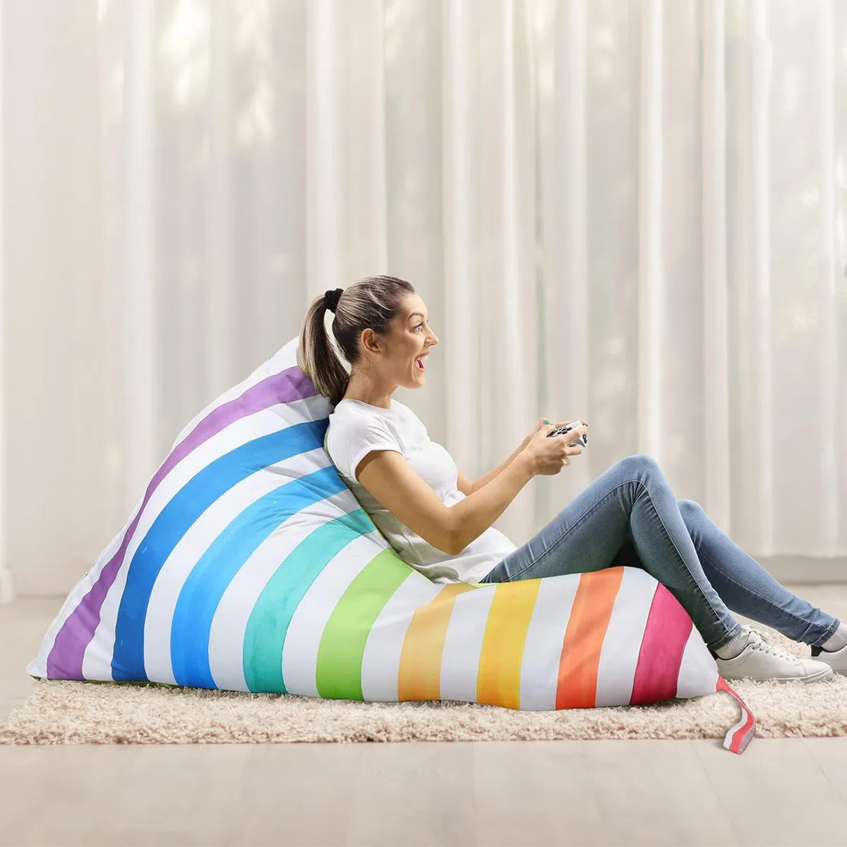 Sitzsack Kinder Spielzeug Stofftier Aufbewahrung, Organizer für Kuscheltier, Große Größe Kuscheltiere Aufbewahrung für Mädchen Jungen für Aufbewahren von Spielzeug（Frei von Füllstoffen）(Kariert)
