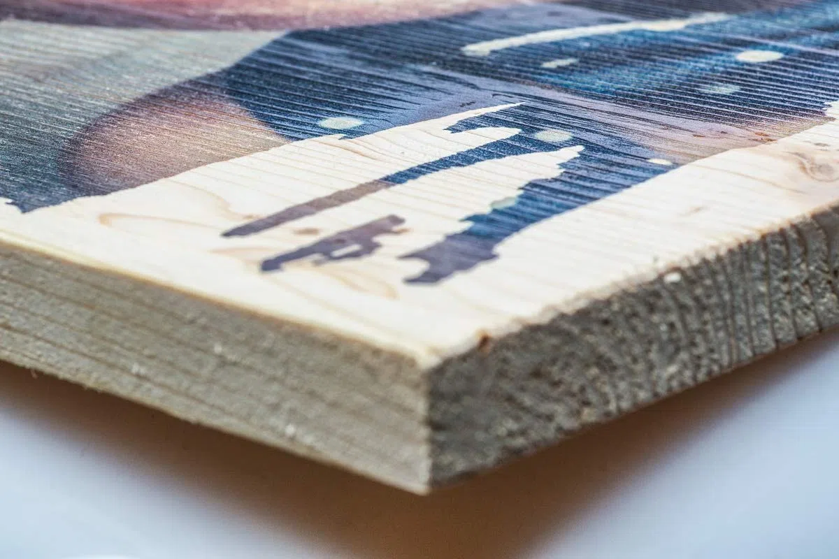 GRAVURZEILE Foto auf Holz Gedruckt - Vintage-Holz Bild - UV Direktdruck - Wandkunst - Personalisiert für Hochzeits- & Geburtstagsgeschenke - Größe: S (11 x 11 cm)