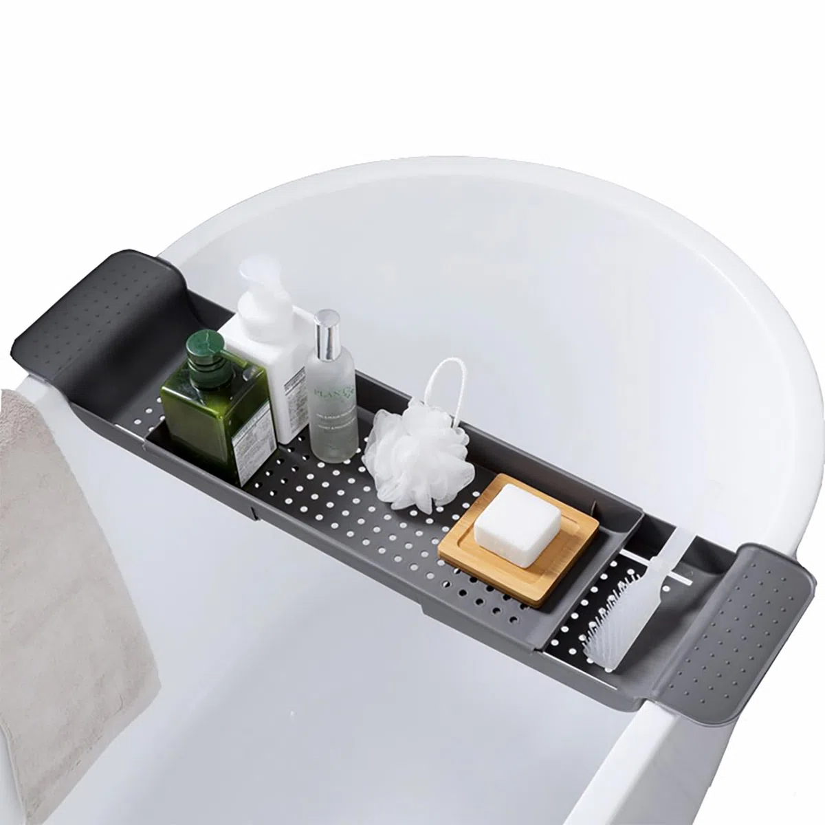 Badewannentablett, Badewannen Brücke Ausziehbar Buch, Telefon, Pad-Halter, Spielzeug, Shampoo, Seife, Aufbewahrung, Badezimmerzubehör, Geschirrabtropfgestell Kunststoff