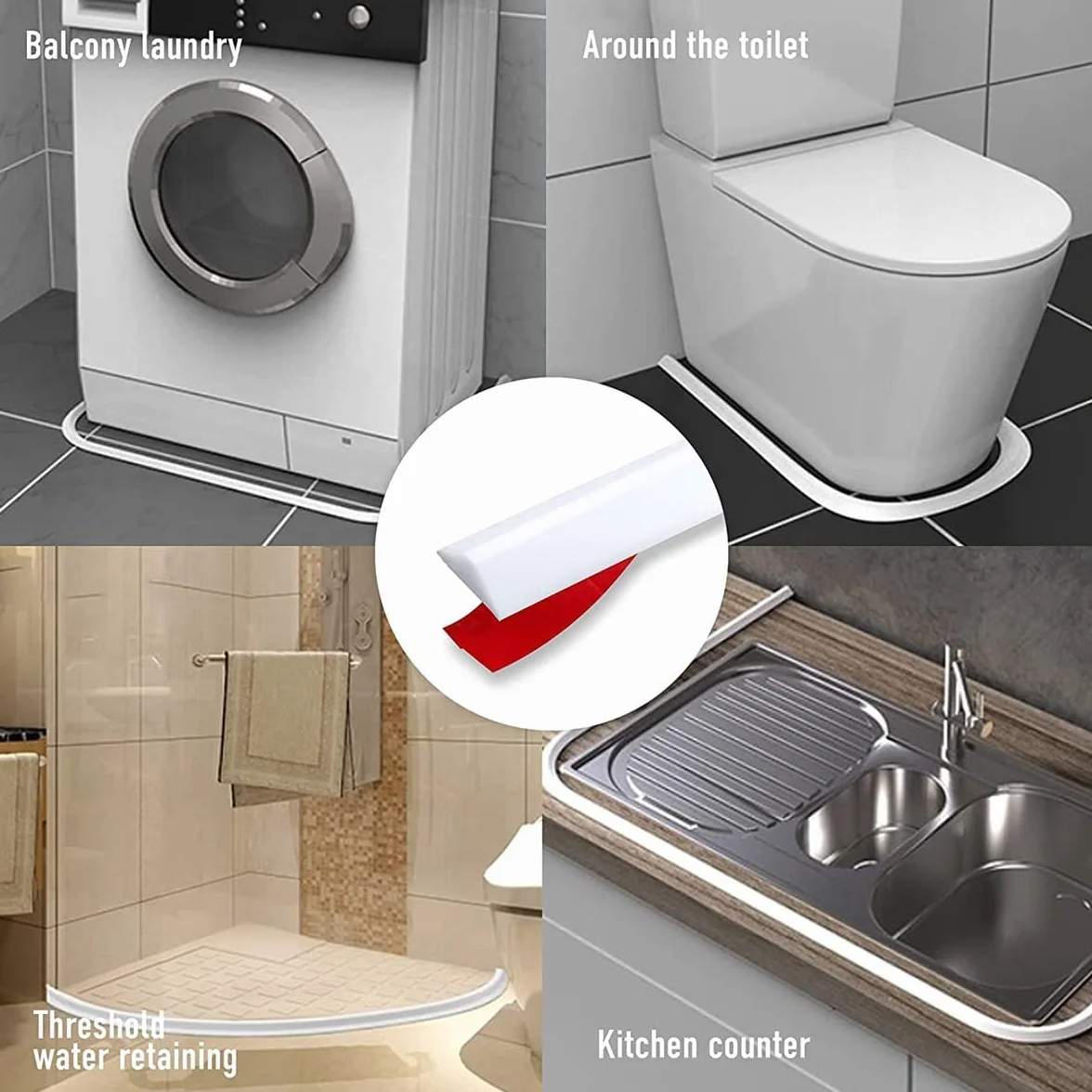 Selbstklebend Schwallschutzleiste Dusche, Begehbare Dusche Boden Wassersperre, Duschwasserstop für Nass- und Trocken-Trennung, Duschschwelle Wasserdamm für Bad und Küche (Transparent,100cm)