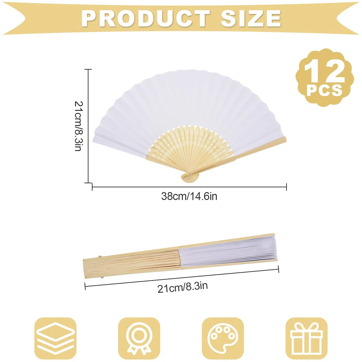 Fächer Hochzeit Weiß Papierfächer Handfächer Fecher Hochzeit Gäste 12 Stück Fächer Personalisiert zum Bemalen für Geburttag Party Wedding Wand Dekoration