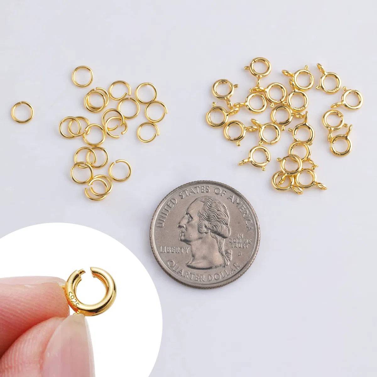 ALEXCRAFT 40 Stück Sterling Silber 925 Kettenverschluss Federverschlüsse, 18 Karat Vergoldet Federschnalle mit Offenen Biegeringe für Armbänder Halskette Verlängerungskette Schmuckherstellung (5mm)